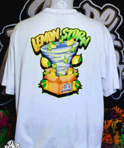 white t-shirt Lemon Storm back side strain logo